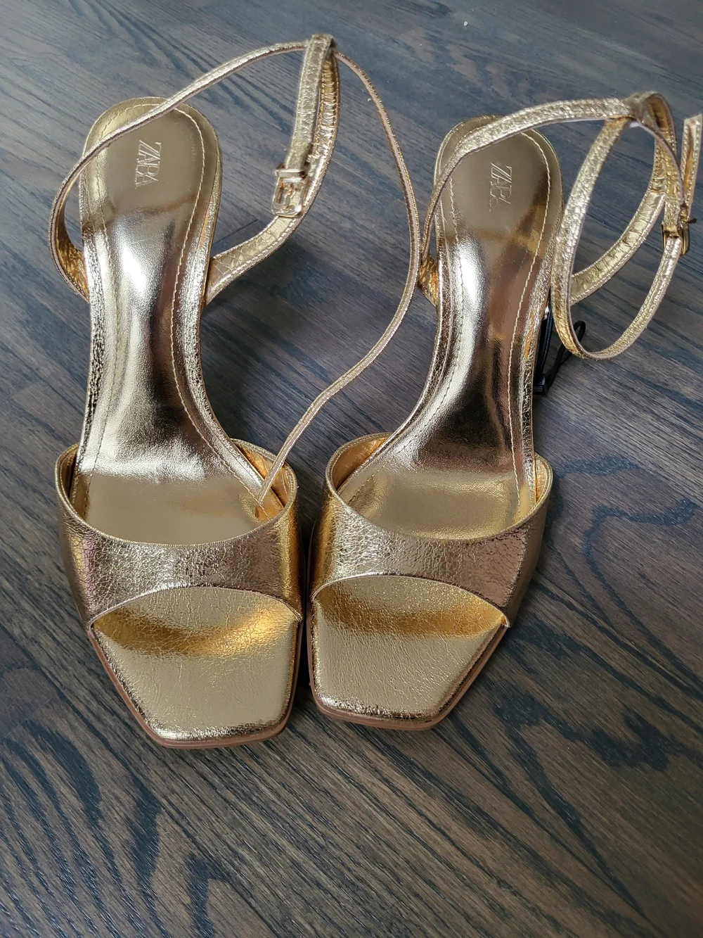 Zara Metallic Gold Strappy Heeled Sandals
